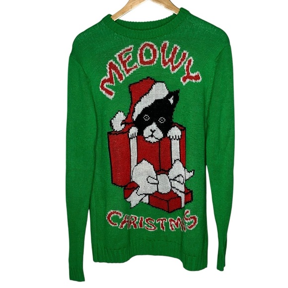 blitzen & company Other - Meowy merry Christmas cat kitty kitten black gift funny sweater small oversized